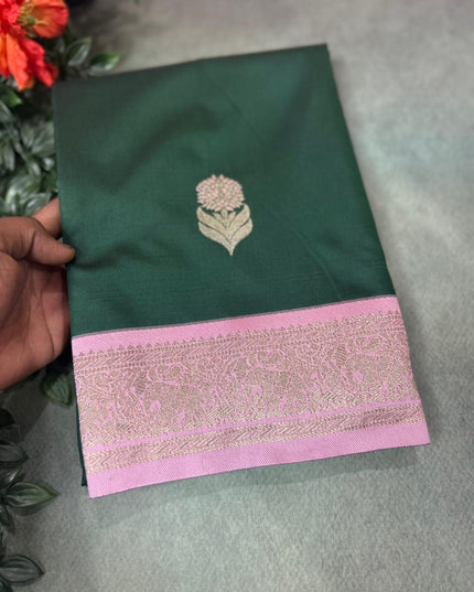 Bottle green small border semi soft-10 silk saree