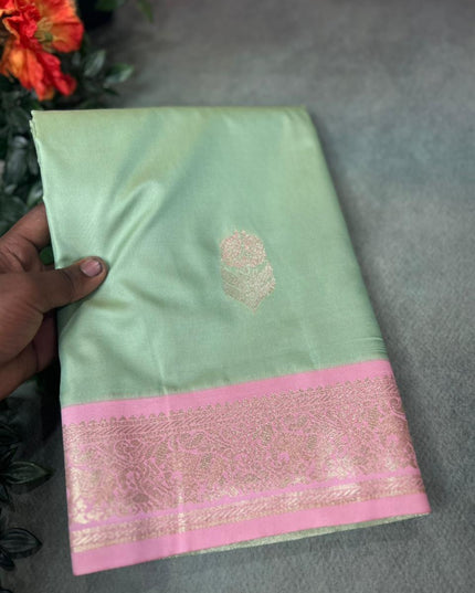 Pastel green small border semi soft-10 silk saree