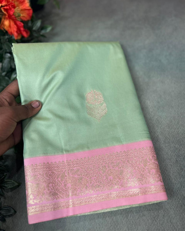 Pastel green small border semi soft-10 silk saree