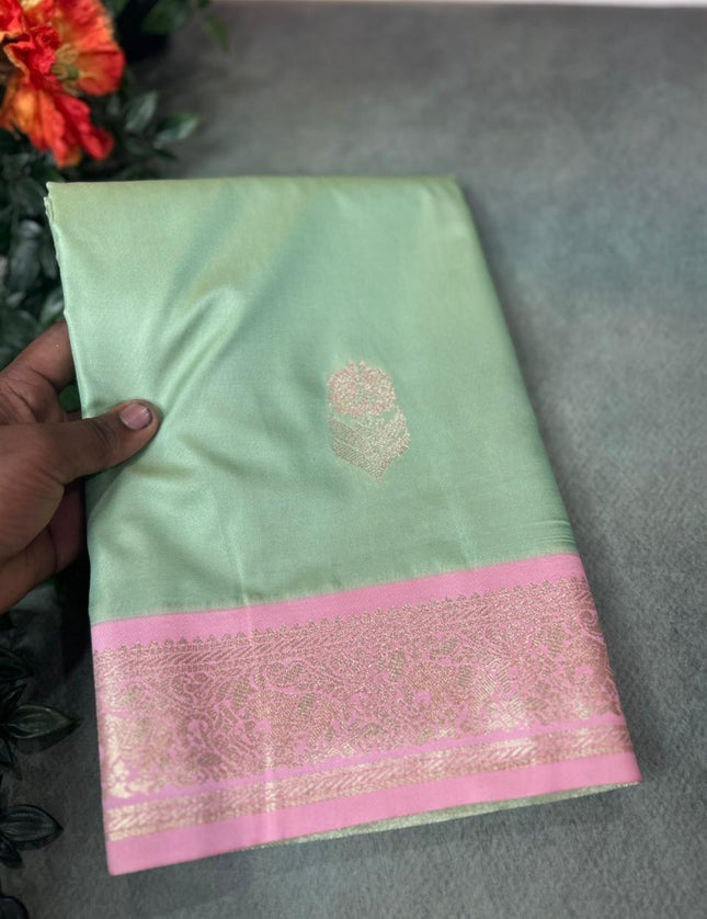 Pastel green small border semi soft-10 silk saree