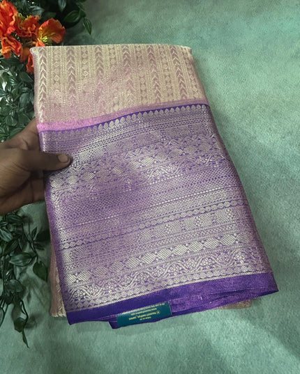 Pastel pink n blue semi banarasi tissue saree