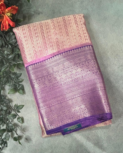 Pastel pink n blue semi banarasi tissue saree