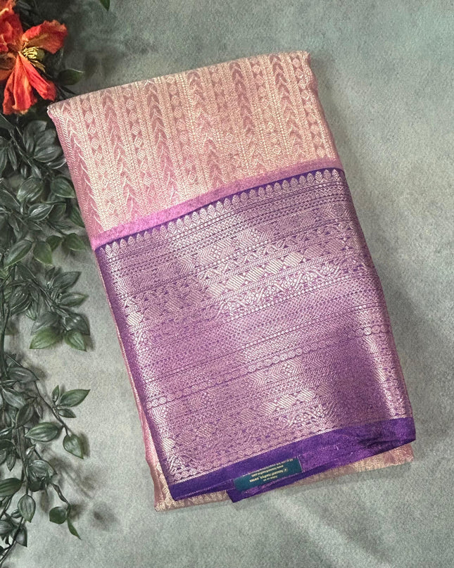 Pastel pink n blue semi banarasi tissue saree