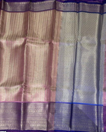 Pastel pink n blue semi banarasi tissue saree