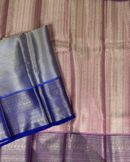 Pastel pink n blue semi banarasi tissue saree