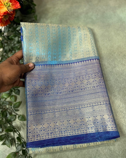 Sea green n blue semi banarasi tissue saree