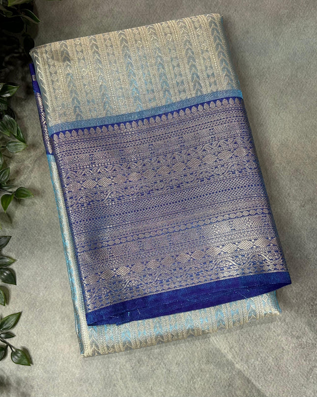 Sea green n blue semi banarasi tissue saree