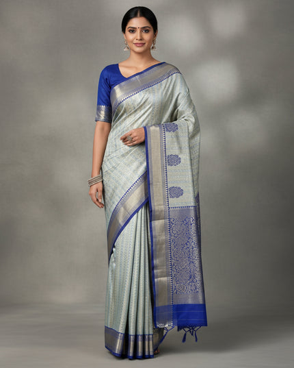 Sea green n blue semi banarasi tissue saree