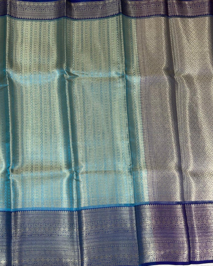 Sea green n blue semi banarasi tissue saree