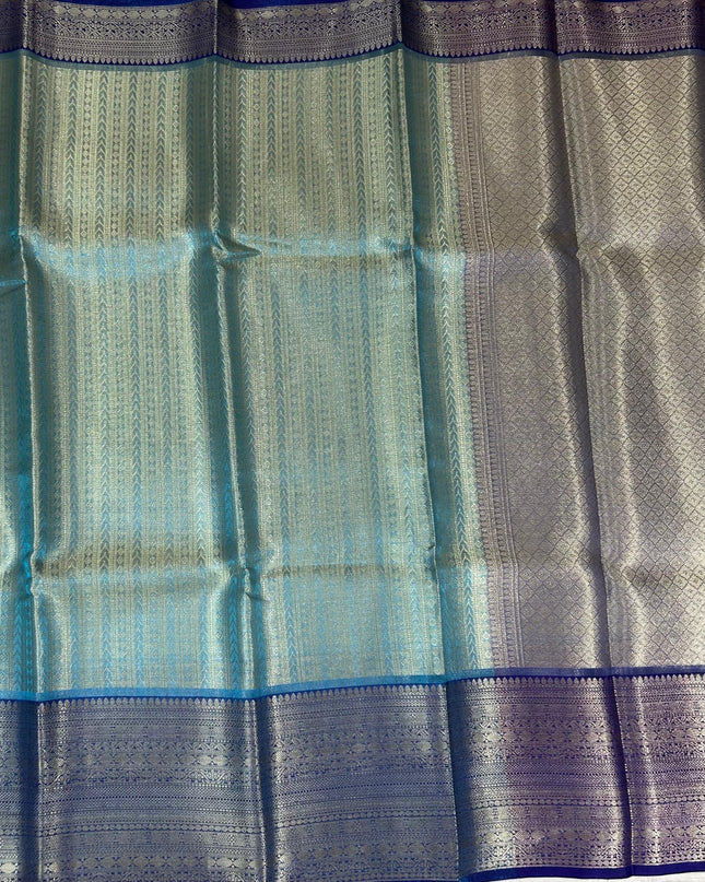 Sea green n blue semi banarasi tissue saree