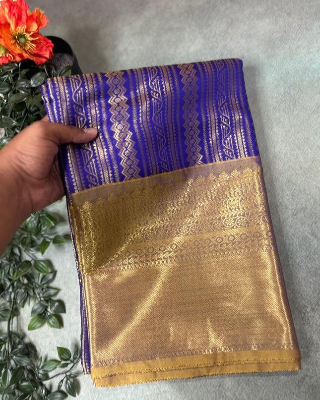 Royal blue semi banarasi tissue saree