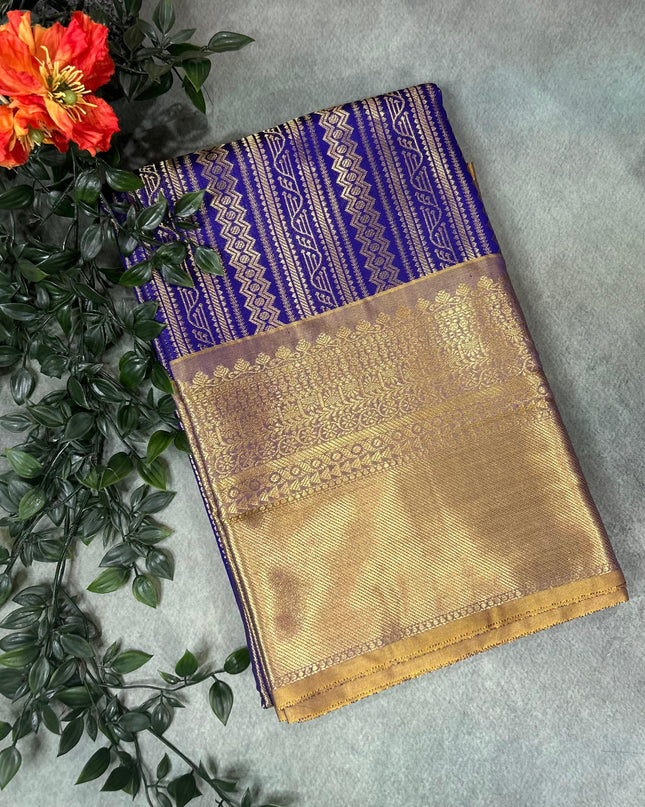 Royal blue semi banarasi tissue saree