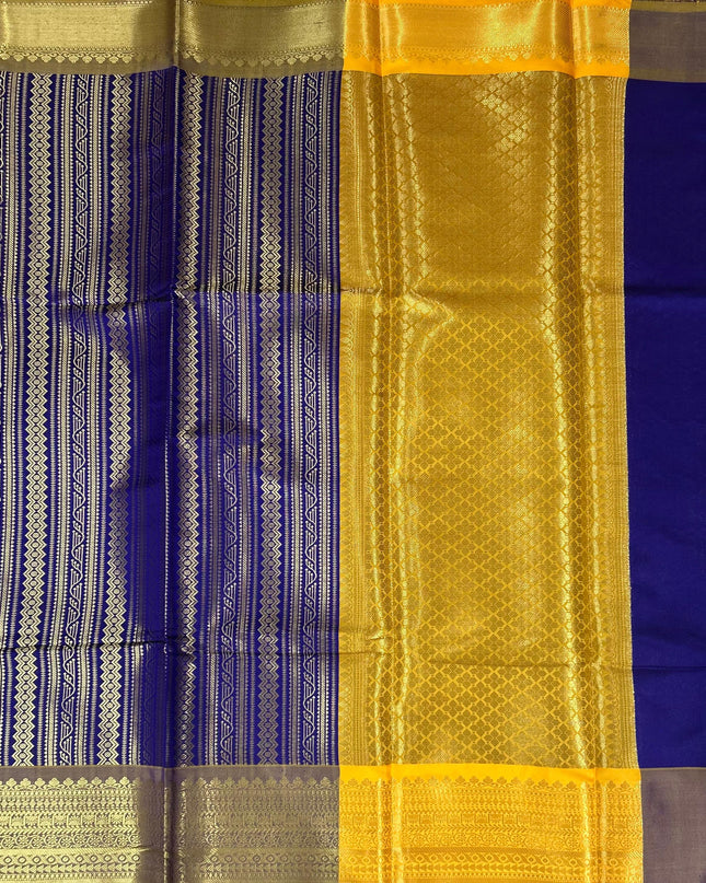 Royal blue semi banarasi tissue saree