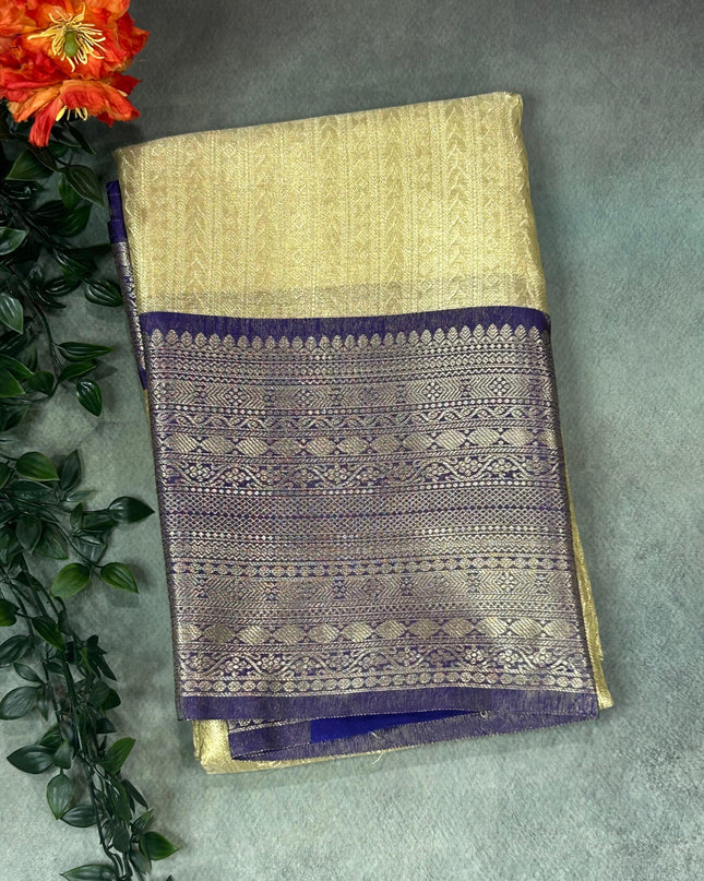 Cream semi banarasi tissue saree