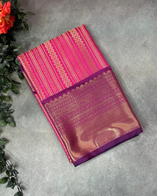 Pink semi banarasi tissue saree