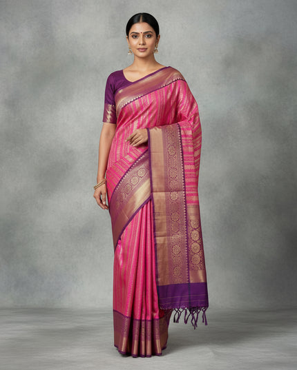 Pink semi banarasi tissue saree