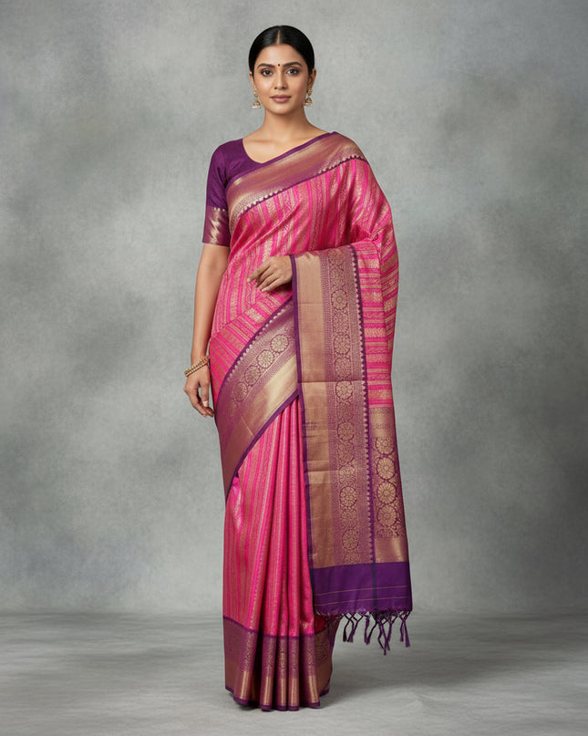 Pink semi banarasi tissue saree