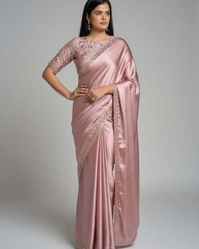 Rashmika mandanna celebrity inspired satin crepe saree
