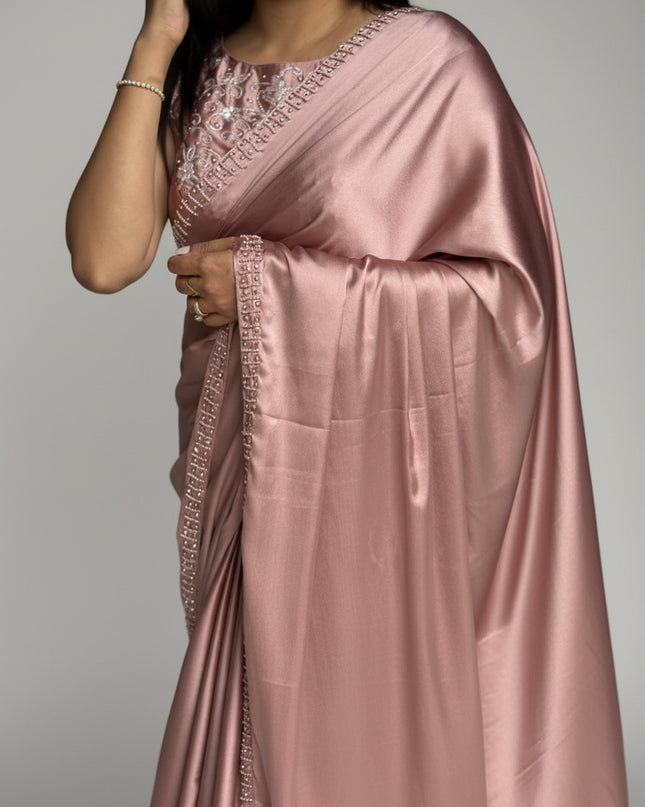 Rashmika mandanna celebrity inspired satin crepe saree