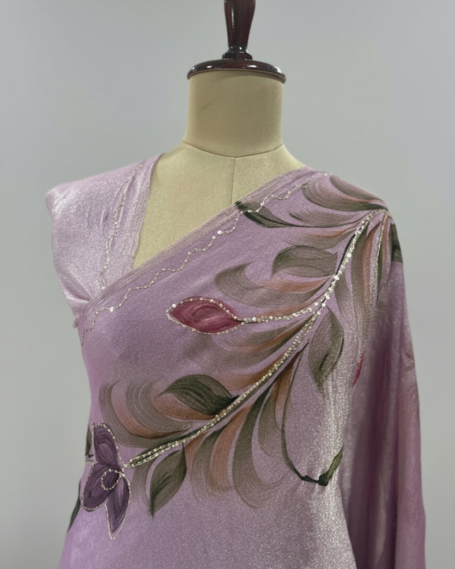 Lavender tissue georgette 12 elegant party wear saree