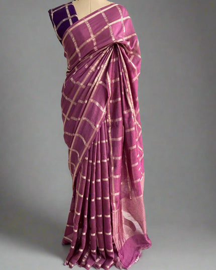 Lite wine soft tussar crepe checks  saree