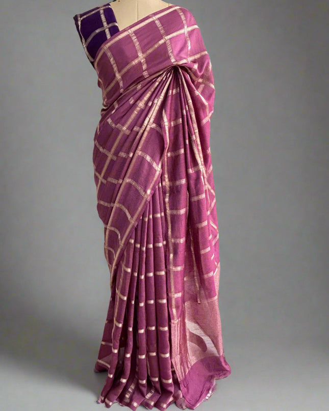 Lite wine soft tussar crepe checks  saree