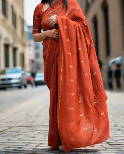Rust orange 08 jute linen saree