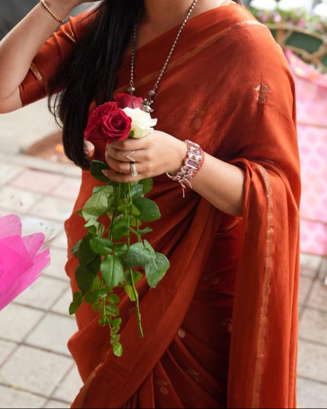 Rust orange 08 jute linen saree