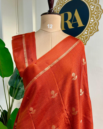 Rust orange 08 jute linen saree