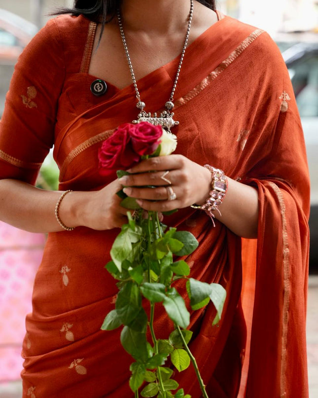Rust orange 08 jute linen saree