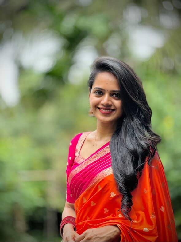 Rajatha shetty Orange n pink stripes border soft silk saree